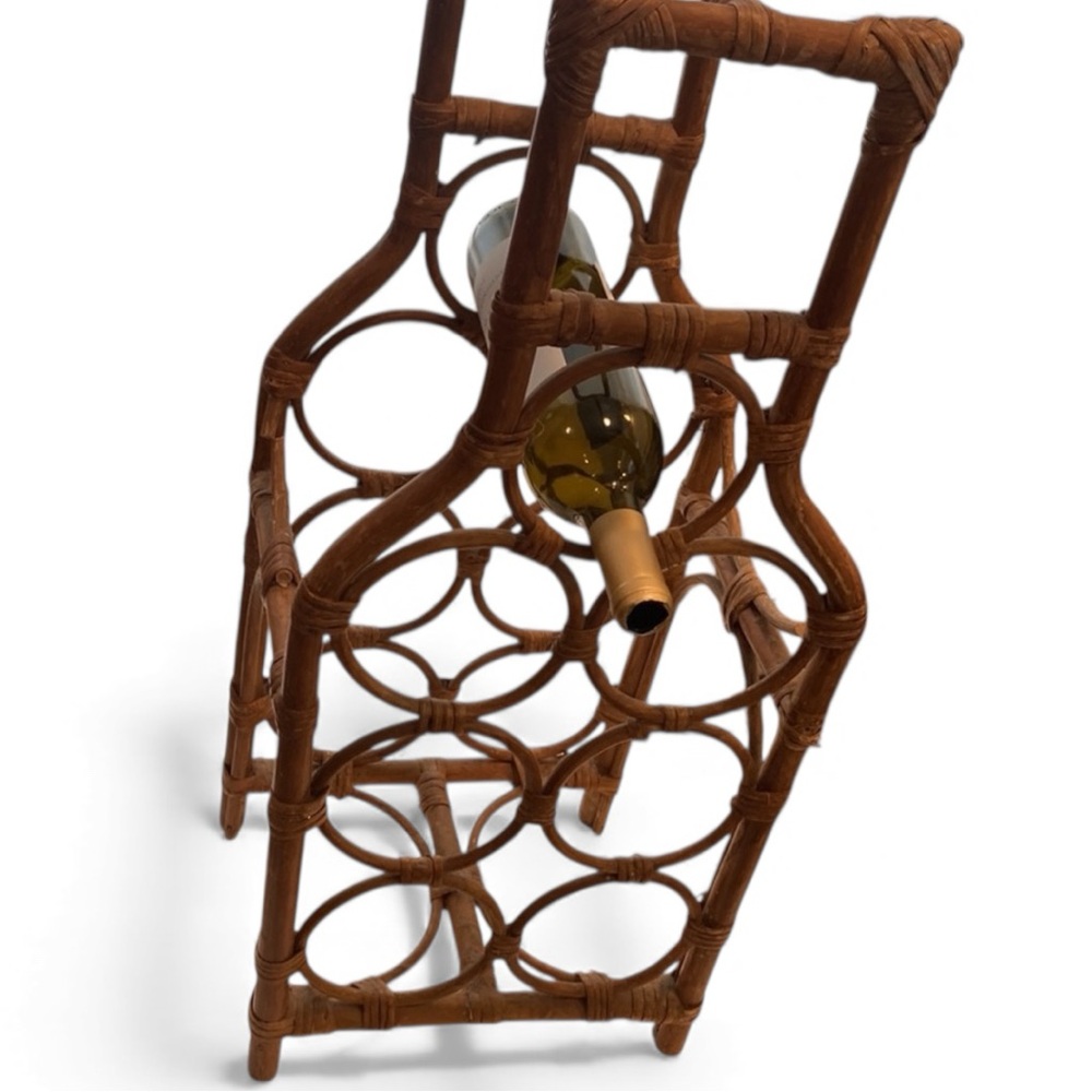 MCM Wine Rack Bamboo Rattan Wicker Boho Mid Century Modern Wine Storage